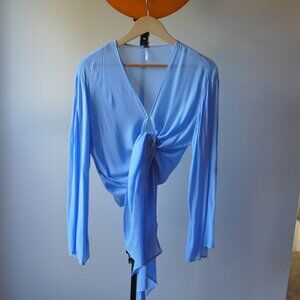 YFB x REVOLVE S Tie Front Bell Sleeve Cropped Top Light weight Cotton Flowy